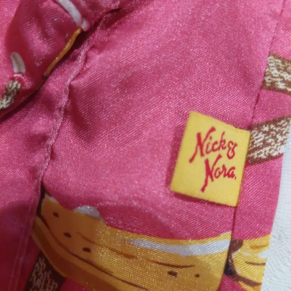NICK & NORA Girl's PInk Sock Monkey Satin Pajama Size Medium (7-8) EUC